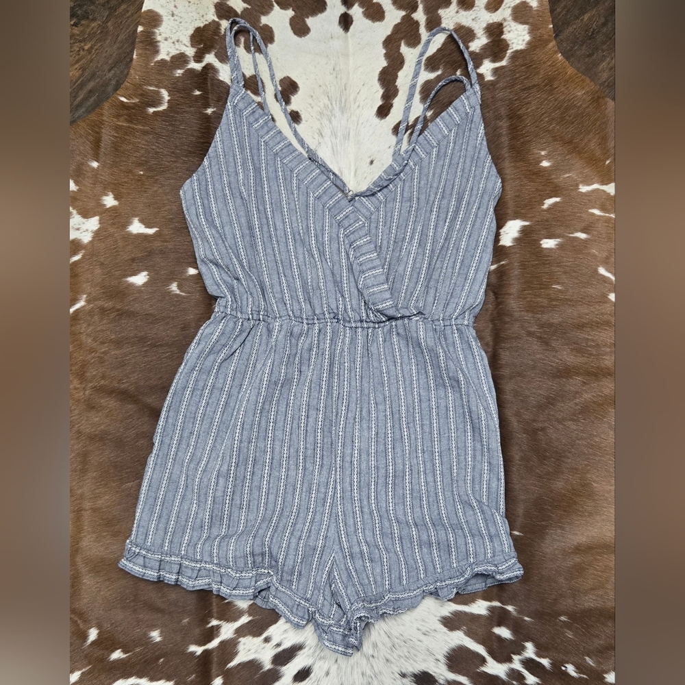 Paper Crane Gray Striped Romper